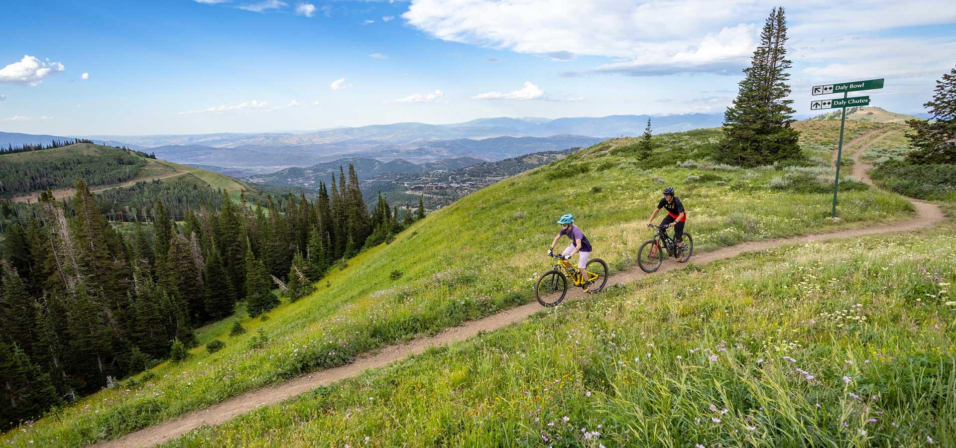 Jans Experts ride on a mountain bike trail near Park City, UT.