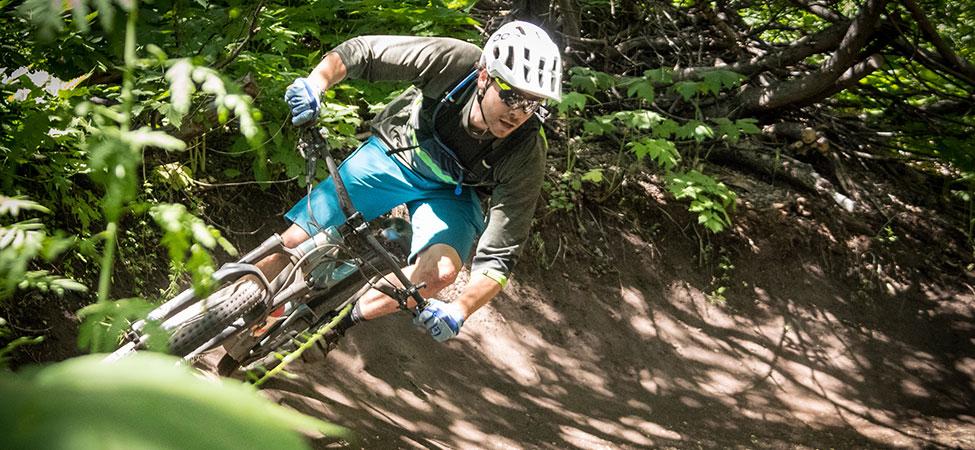 Mountain biker cornering