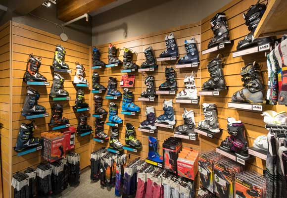 Ski boot display wall at Jans’ Park Avenue location. 