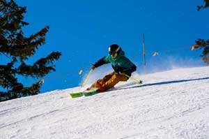 Jans expert carves a high-speed turn at Deer Valley Resort, Park City, UT