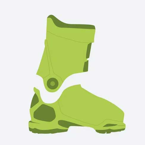 A two-piece shell design of a Dalbello ski boot.