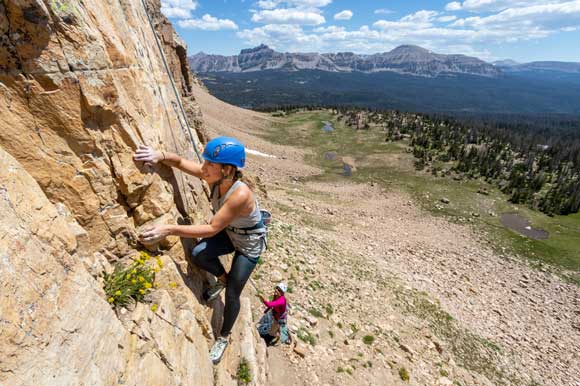 A climber ascends a route in the Uinta Mountains, Utah