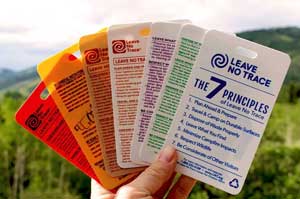 Display cards showing the seven principles of leave no trace