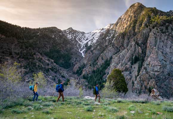 Jans experts approaching a climbing area in Big Cottonwood Canyon, Utah.