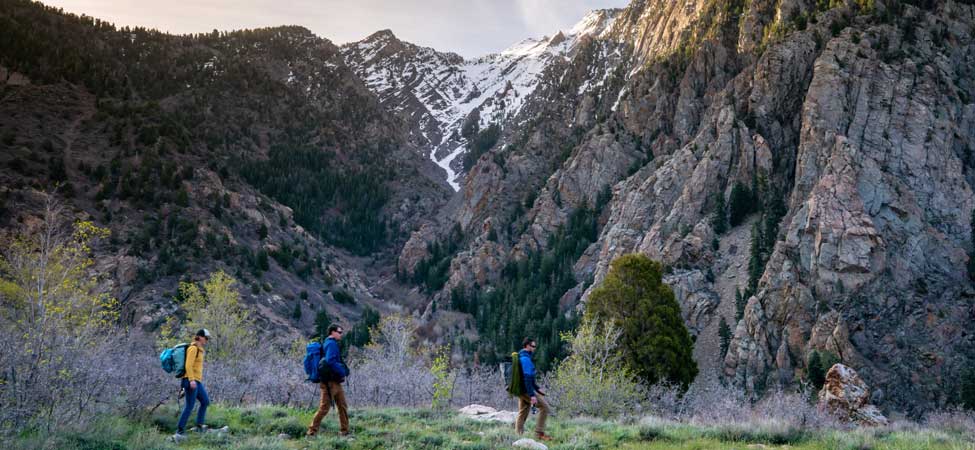 Jans experts approaching a climbing area in Big Cottonwood Canyon, Utah.