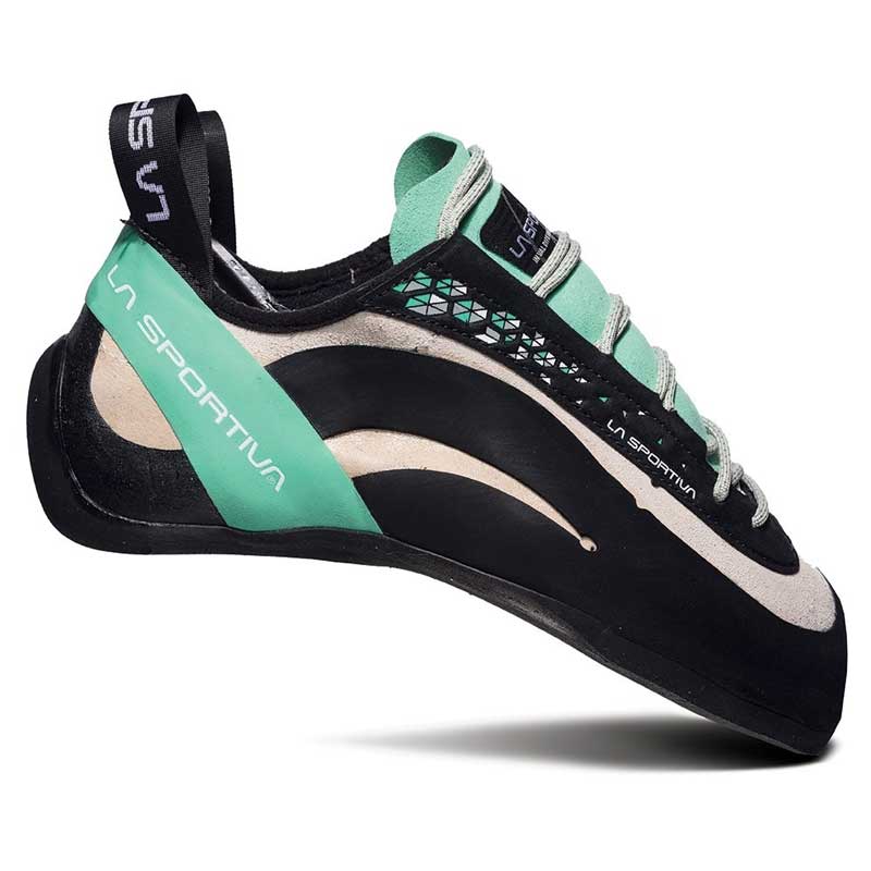 The La Sportiva Miura women’s climbing shoe is an example of a downturned toe. Image courtesy of La Sportiva.