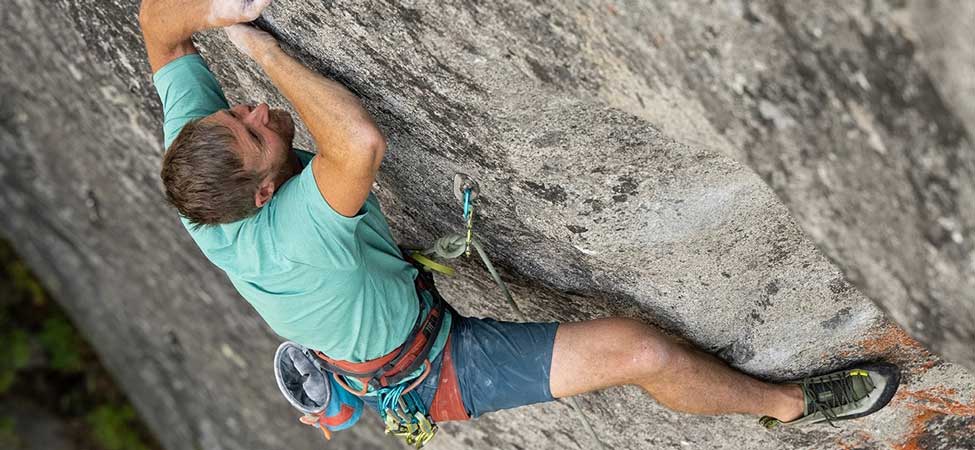 Professional climber Tommy Caldwel demonstrating technical edging in his signature La Sportiva TC Pro climbing shoes. Image courtesy of La Sportiva.
