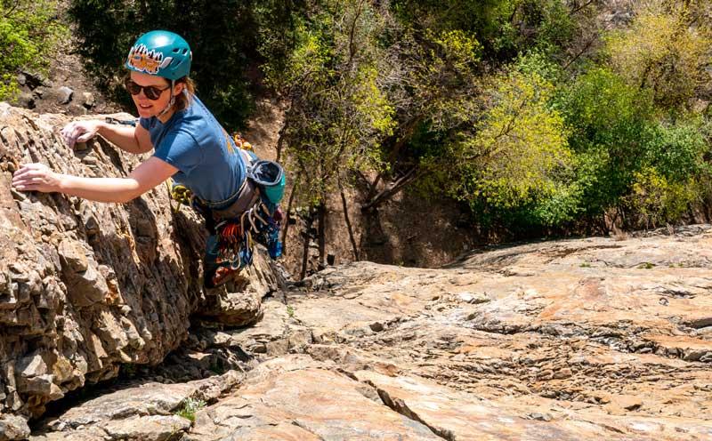 Jans expert leading a sport climb in Big Cottonwood Canyon, Utah.