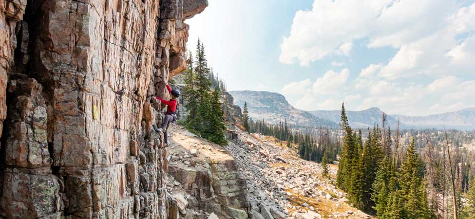 Jans expert rock climbing in the Uinta Mountains, Utah.