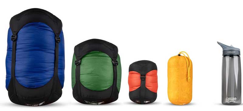 Packed sizes of different sleeping bags. Image courtesy of Sea to Summit.
