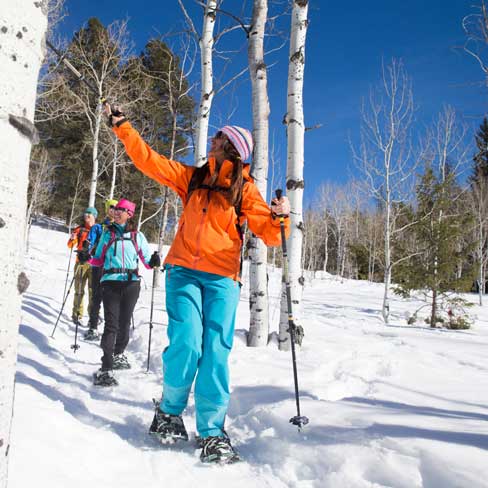 Jans snowshoe guide Victoria Ritzinger leads clients in the backcountry of the Uinta Mountains.