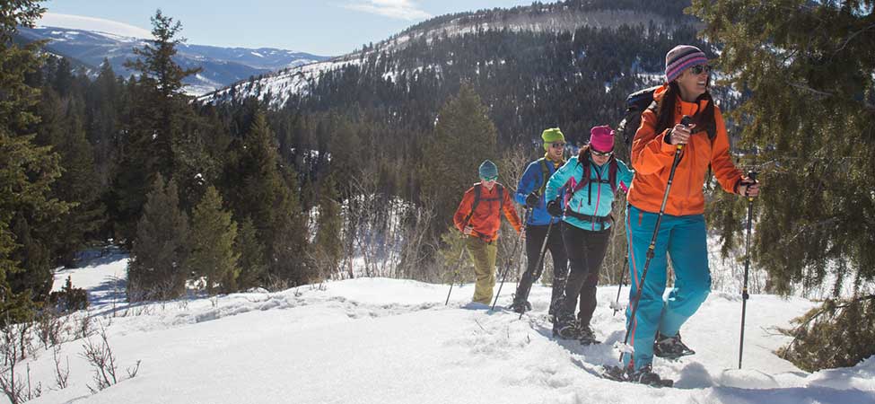 Jans snowshoe guide Victoria Ritzinger leads a guided snowshoe tour in the Uinta Mountains.