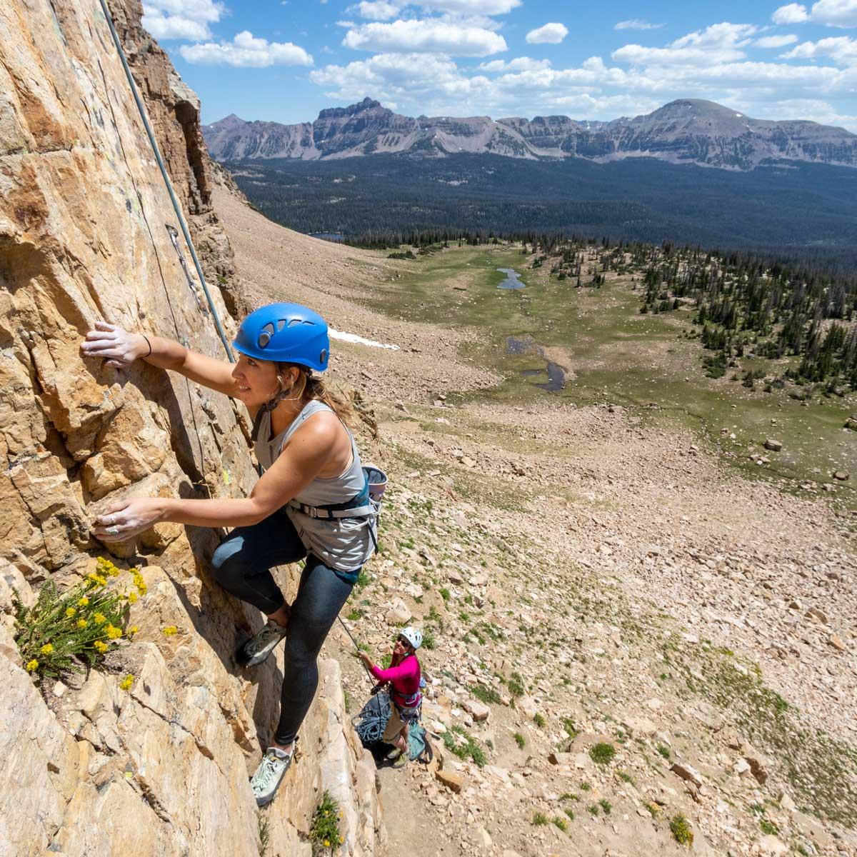 Jans rock climbing guide leads a tour in the Uinta Mountains. 