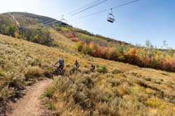 Jans mountain bike guide Hank Keil leads a mountain bike tour in Park City, Utah.