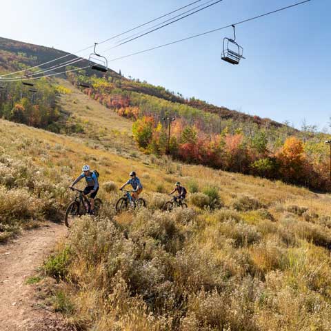 Jans mountain bike guide Hank Keil leads a mountain bike tour in Park City, Utah.