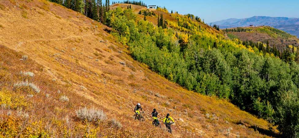 Jans guide leads a mountain bike tour in Deer Valley in Park City, Utah.