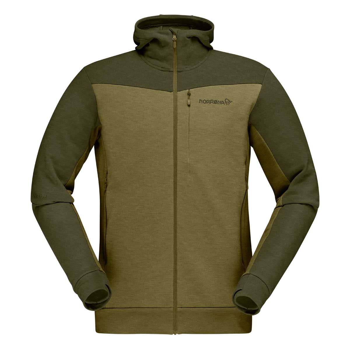 Norrona Falketind Warm Wool 2 Stretch Zip Hooded Jacket - Men's - Olive Night and Olive Drab - L